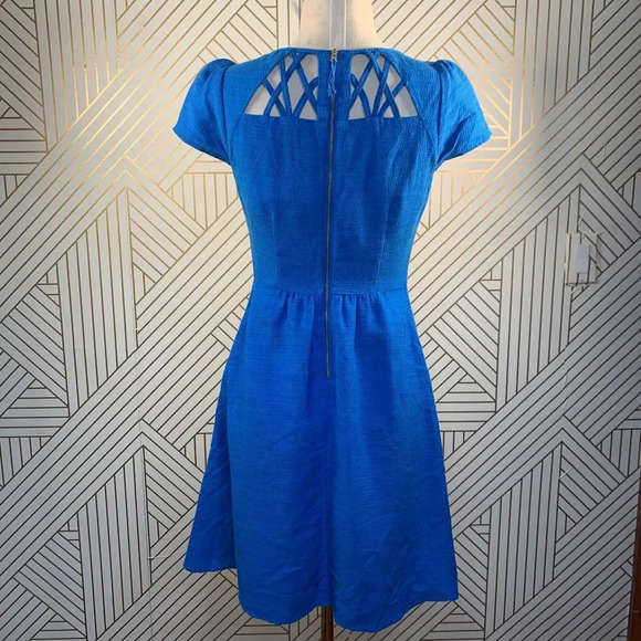 Anthropologie Maeve Aria Dress Fit & Flare Short Sleeve Cut Out Neck Blue Size 0 - Picture 7 of 10